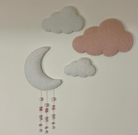 Maan & wolken roze | 4 delige set