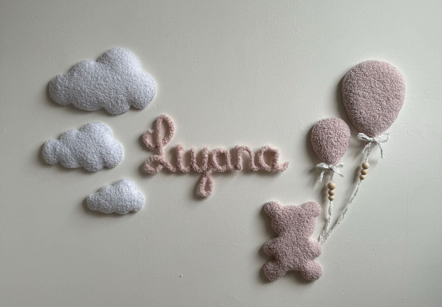 Teddynaam & teddybeer met 3 wolken  | 7-delige set