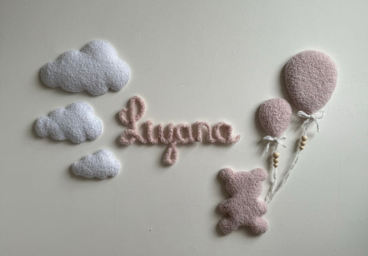 Teddynaam & teddybeer met 3 wolken  | 7-delige set